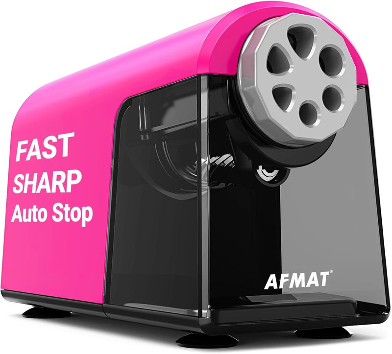AFMAT PSX2 Electric Pencil Sharpener Heavy Duty, 6 Holes, Auto Stop Pencil Sharpeners for School, Classroom Electric Sharpener for 6-11mm Colored Pencils, Super Fast, 7000 Sharpenings, Pink - Image 1